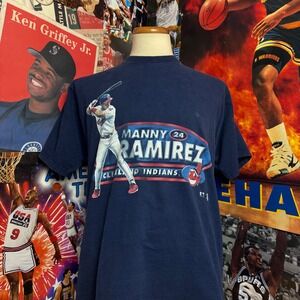 Vintage Cleveland Indians Manny Ramirez Pro Player Baseball T Shirt MLB Sz Large